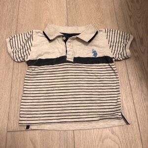 US Polo Assn Toddler Striped Polo Short Sleeve Shirt Size 24M Light Gray & Blue